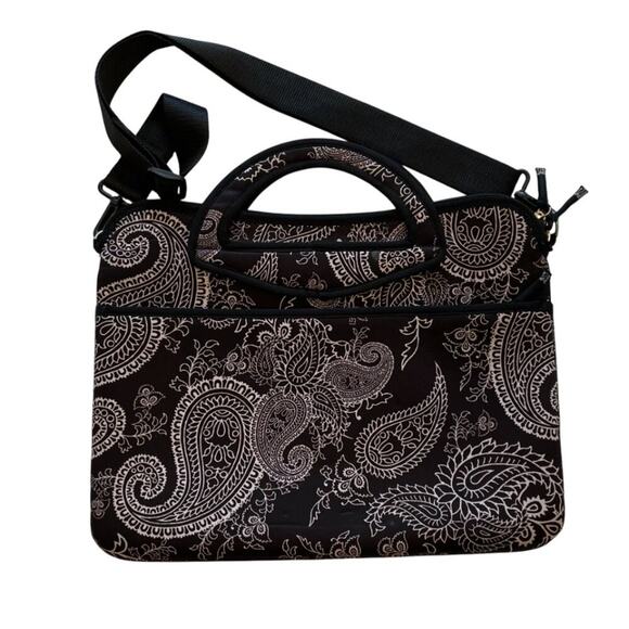 i.e. Neoprene Laptop Messenger Bag Removable Strap, Black, White, Pink Paisley - Picture 1 of 11